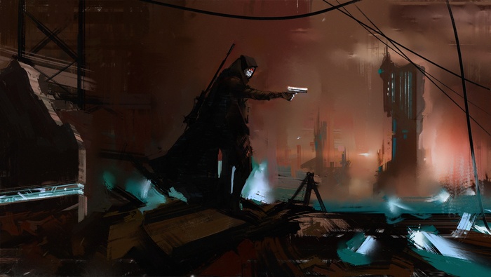 Shinkawa Shoichi with Gun in a Ruined City