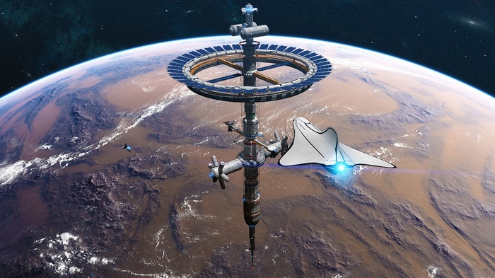 science fiction, spacescapes, space shuttle, space, satellite, space station, artwork