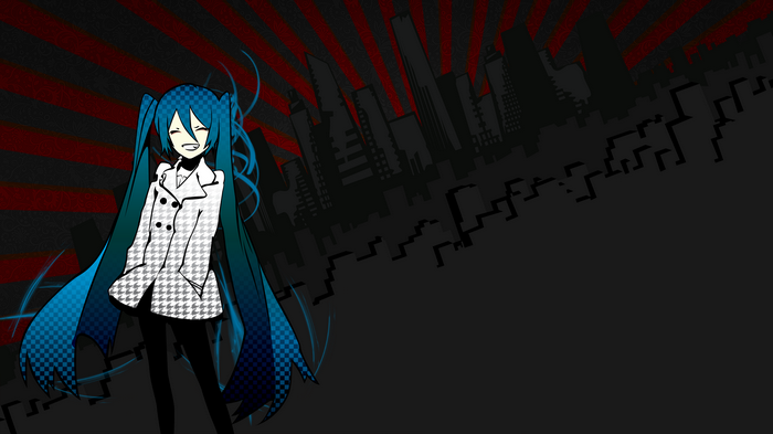 Hatsune Miku in a black and white coat