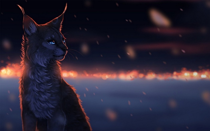 Digital art of a black lynx with blue eyes