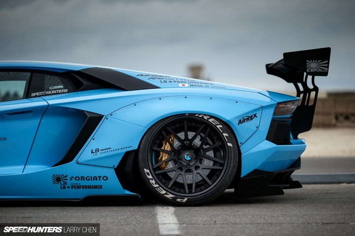 Blue Liberty Walk Lamborghini Aventador with large rear wing