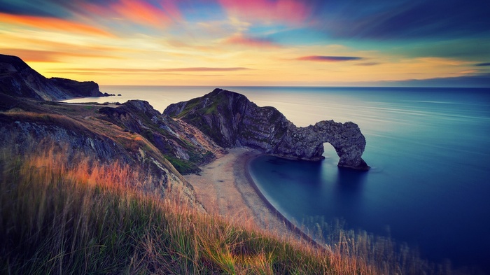 Durdle Door rock arch at sunset