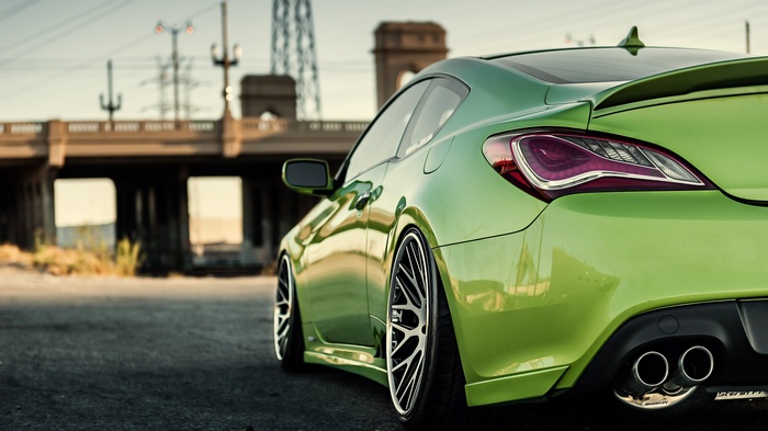 Green Hyundai Genesis Coupe with custom wheels