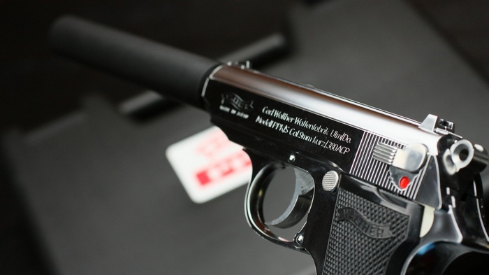 Walther PPK pistol with suppressor