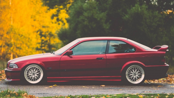 Red BMW E36 Coupe with Spoiler