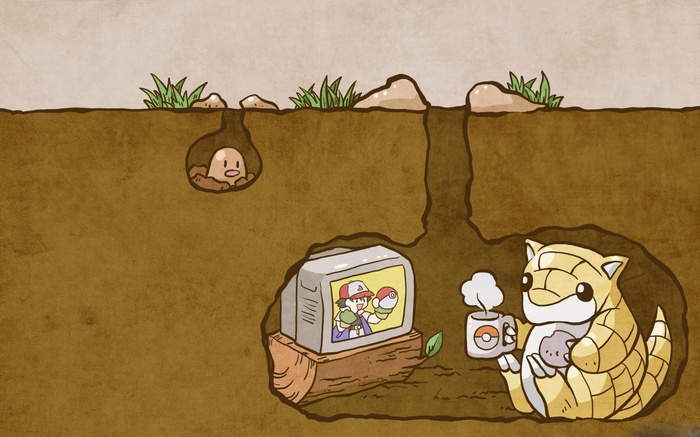 Pokémon Sandshrew and Diglett in a Burrow