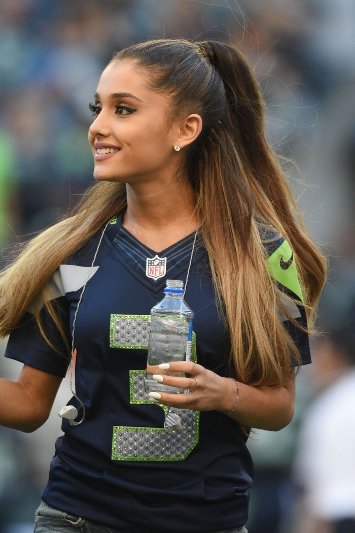 Ariana Grande in a Seattle Seahawks Jersey