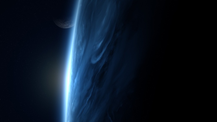 Space art of a planet and moon
