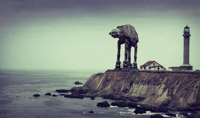 AT-AT Walker and Lighthouse on a Cliff by the Sea