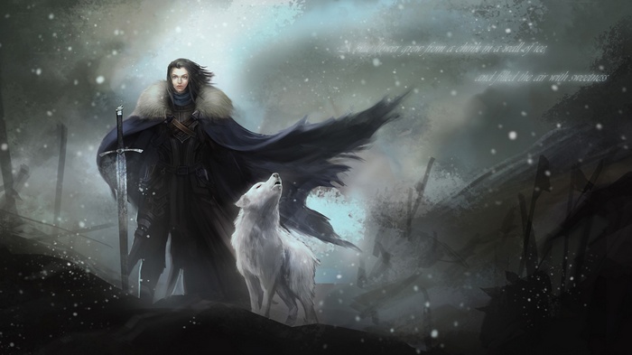 Game of Thrones: Jon Snow and Ghost in the snow