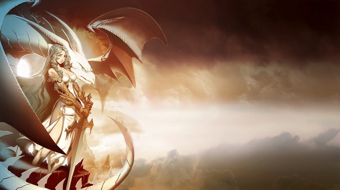 Fantasy art of a woman and a dragon