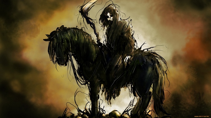 The Grim Reaper on a black horse