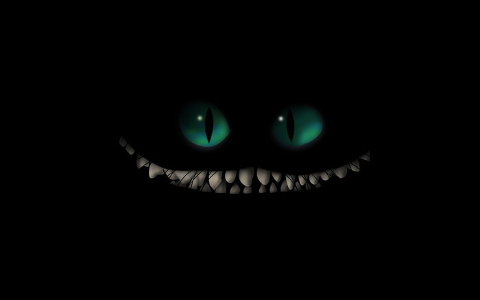 Creepy Cheshire Cat with glowing green eyes