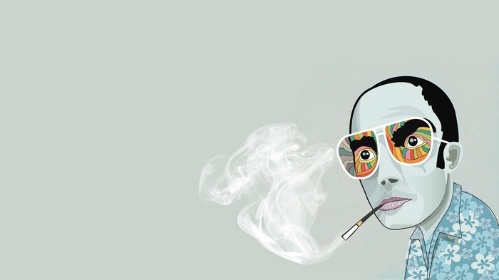 Hunter S. Thompson smoking with psychedelic glasses