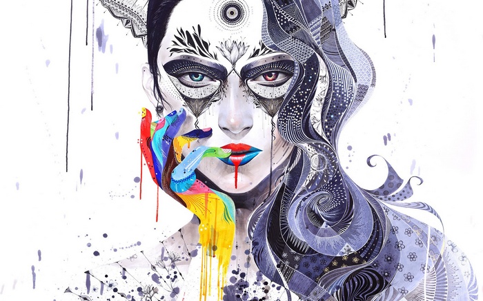 Surreal portrait painting with selective coloring by Minjae Lee
