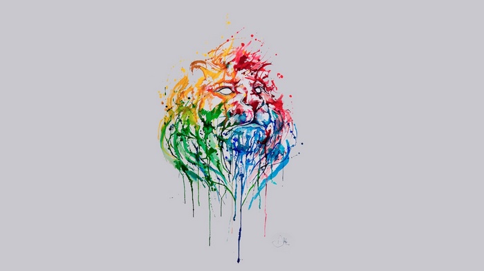 Watercolor lion art with paint splatter