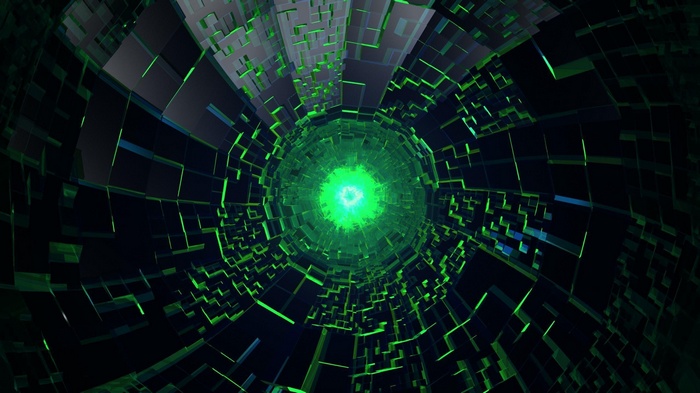 Abstract green tunnel with geometric patterns