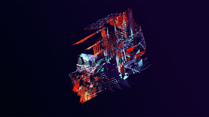 Abstract geometric structure with red and blue elements