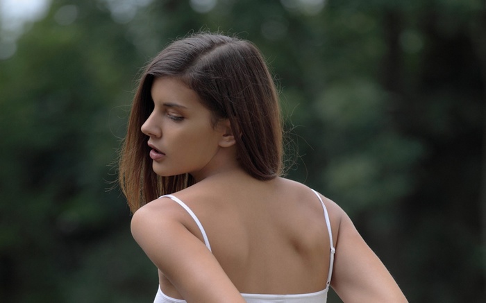 white tops, white thong, Kaylee, depth of field, Candice Luca, profile, model, brunette