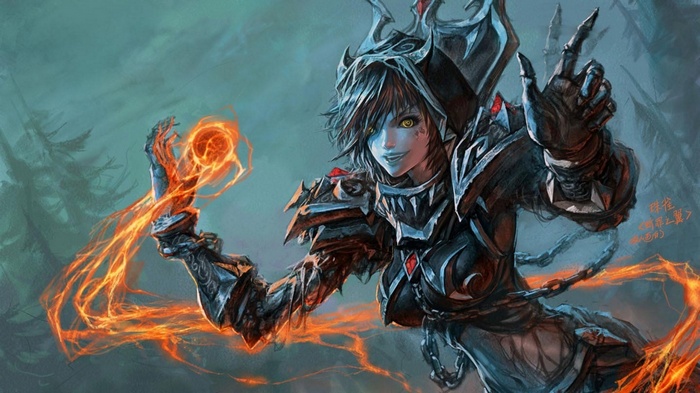 World of Warcraft character casting fire magic