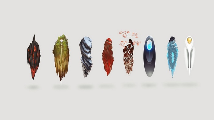 Digital art of futuristic elemental orbs