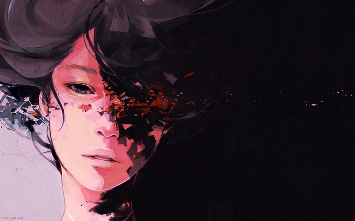 Artwork of a woman's face fragmenting