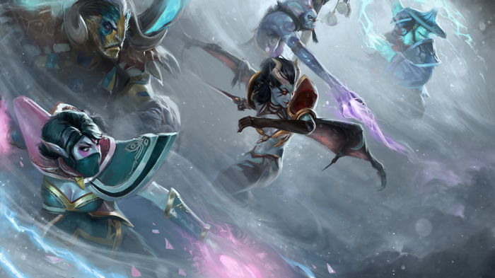 Dota 2 characters in a battle scene