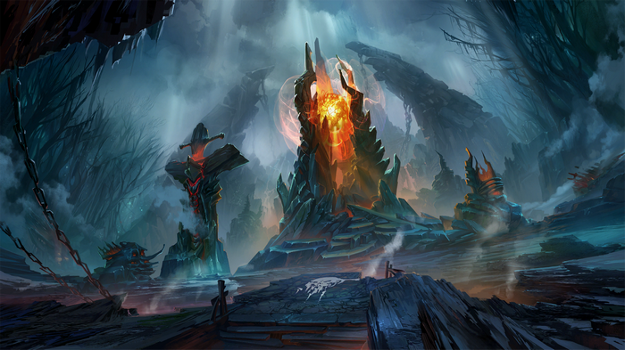 Dota 2 Hellish Landscape with Fiery Structures