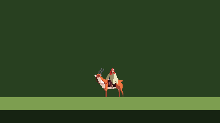 Ashitaka riding a deer in pixel art