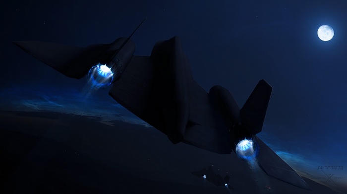 Lockheed SR-71 Blackbirds flying at night