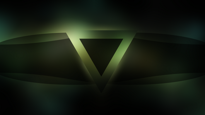 Dark abstract triangle with blurred green and black background