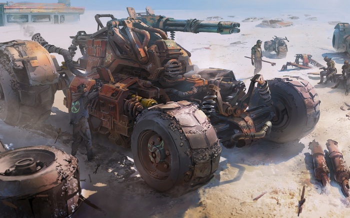 Post-apocalyptic armored vehicle with mounted gun