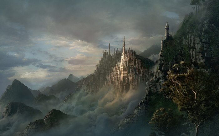 Fantasy castle on a mountain peak