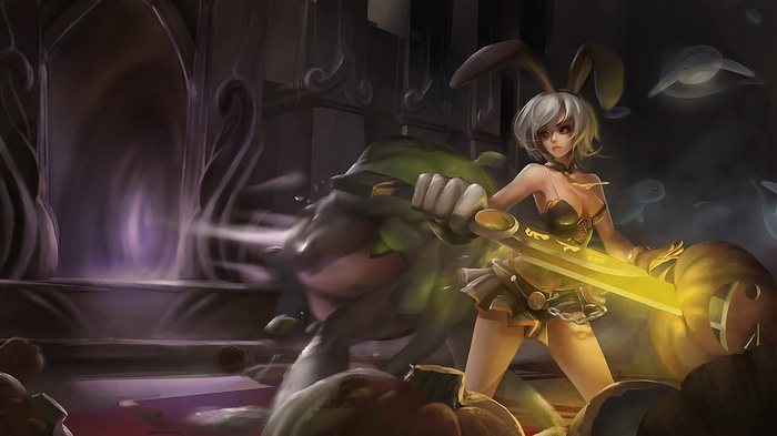 Riven with bunny ears and sword in League of Legends