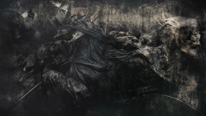 Dark figures resembling knights and death