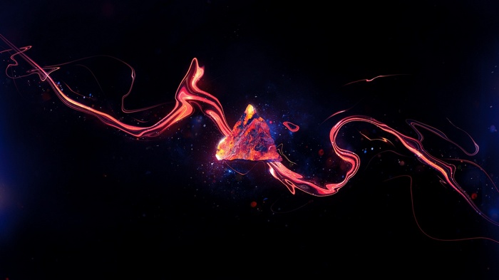 Abstract fiery triangle with swirling light trails