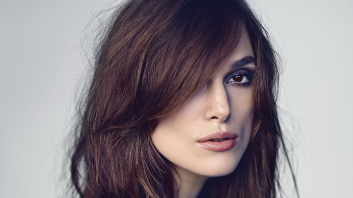 Keira Knightley portrait with dark hair and makeup