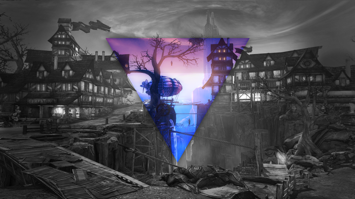 Borderlands 2 town with geometric overlay