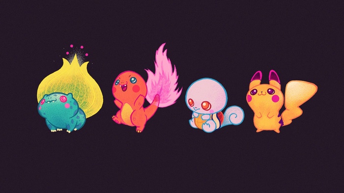 Chibi Pokemon: Bulbasaur, Charmander, Squirtle, and Pikachu