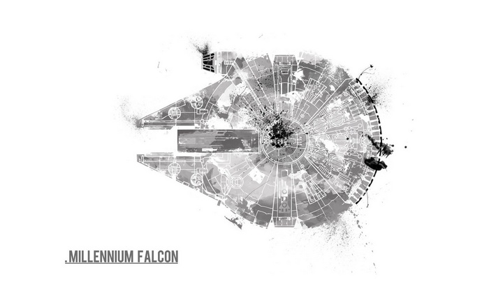 Millennium Falcon fan art with text
