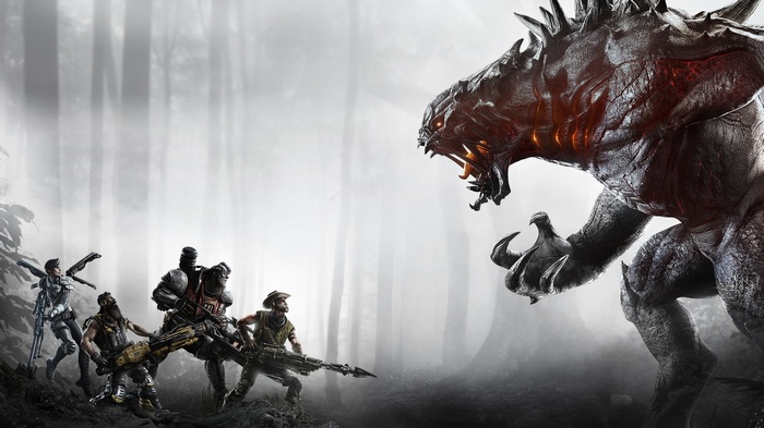Evolve: Hunters Face a Giant Monster in a Forest