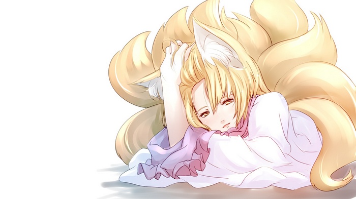 Yakumo Ran with multiple tails, anime illustration