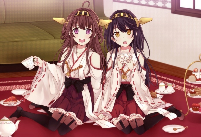 Haruna and Kongou from Kantai Collection having tea