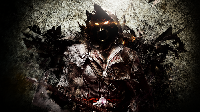 Disturbed Assassin in Hood with Glowing Eyes