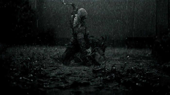 Assassin's Creed character in the rain