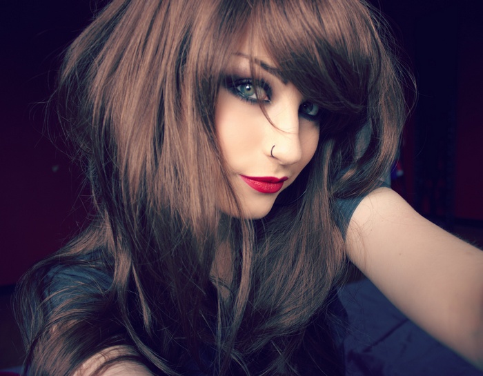 Niky Von Macabre with nose ring and red lips