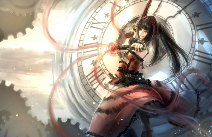 Tokisaki Kurumi from Date A Live with a clock
