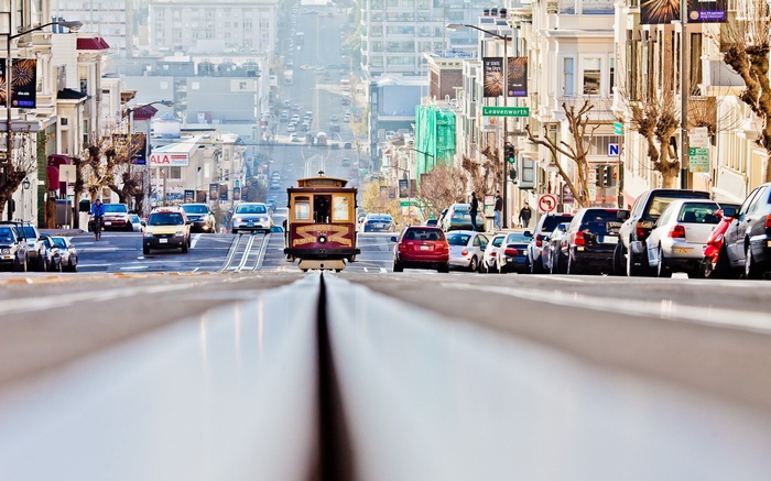 San Francisco Cable Car on a Steep Street