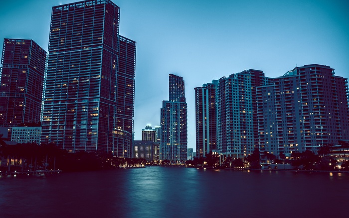 Miami cityscape with skyscrapers at dusk