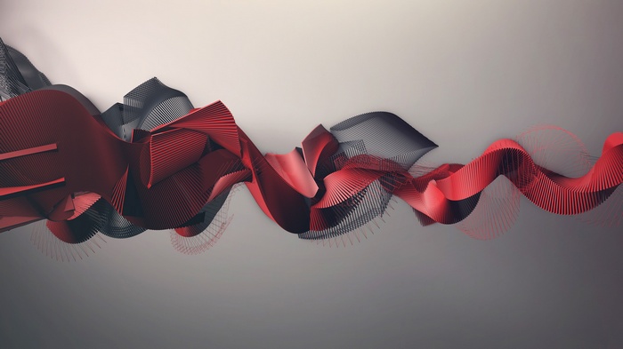 Abstract red and black flowing ribbon artwork